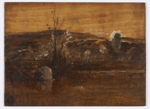 F.A.R., Etude sur nature à l’étang de Roche, s.d. vers 1870-1880,  Huile sur panneau sans apprêt,  recto, 29x40 cm. Non signé. Coll. part.