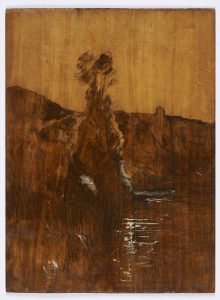 F.A.R., Etude sur nature à l’étang de Roche, s.d. vers 1870-1880,  Huile sur panneau sans apprêt,  verso,  40x29 cm. Non signé. Coll. part.