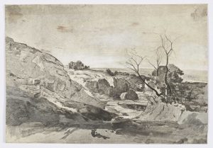 F.A.R., Montmartre 1842. 1842. Dessin à la plume, encre noire et rehauts de gouache,  17x24 cm, non signé. Coll. part.
