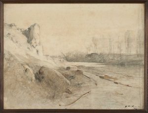 F.A.R., Route de Roche,  S.d. vers 1875. Aquarelle et crayon,  30x40 cm, cachet de la signature en bas à droite. Coll. part.
