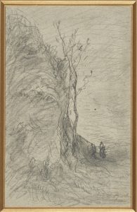 F.A.R., Arbre mort le long de la falaise vers Crémieu.  S.d. vers 1865. Dessin au crayon et rehauts de gouache, 24x15 cm, signé au crayon  en bas à droite. Coll. part.