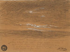 F.A.R., Vent du midi, s.d. vers 1865-75. Mine de plomb et craie blanche sur papier beige, 20x25 cm, Coll. part.
